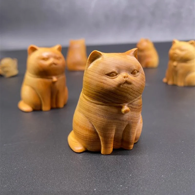 

Cliff cedar wood carving cute cat wood color solid wood animal cat table set piece portable play decorative craft gifts