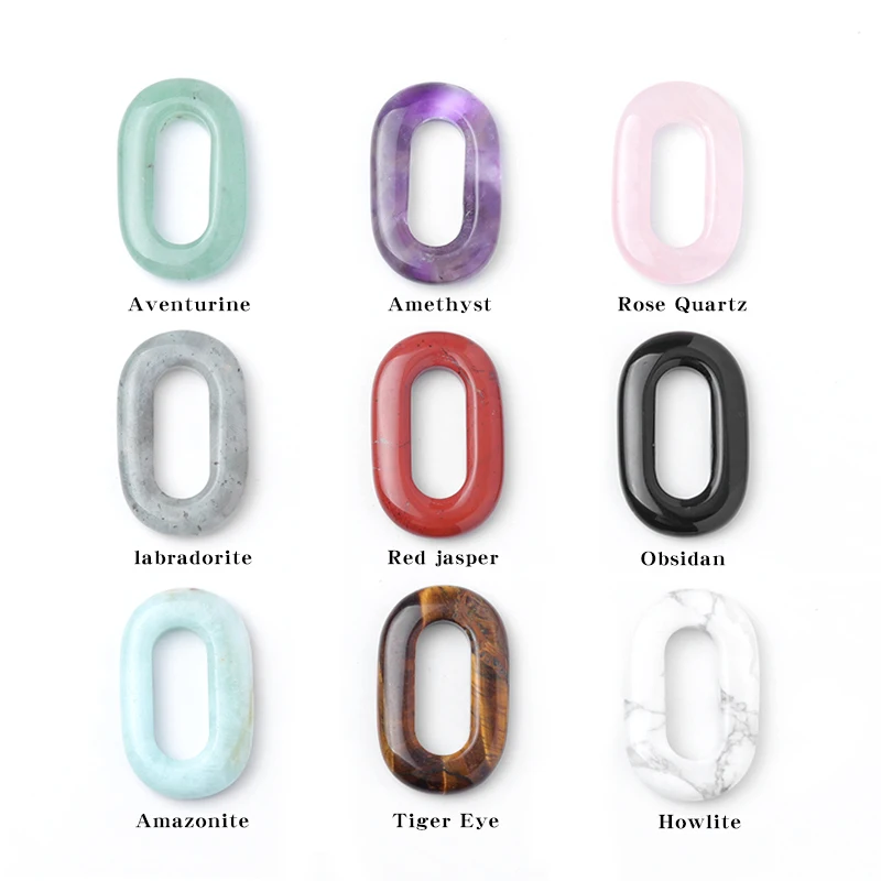 

5PCS Natural Semiprecious Stone Oval Ring Pendant Connector Jewelry Making DIY Necklace Earrings Accessories Gift