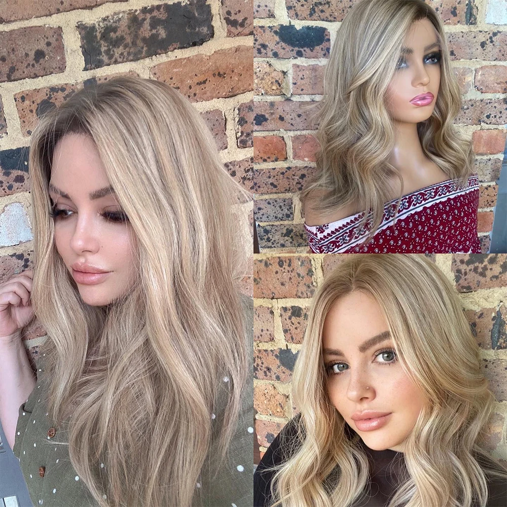 HD Transparent Human Hair Wigs ​Ash Blonde Light Honey Highlights Lace Frontal Wig 13x4 Virgin Hair Shoulder Wavy Bob Wig 150%