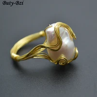 natural fresh water pearl baroque beads handmade copper wire wrapped rings fashion woman jewelry