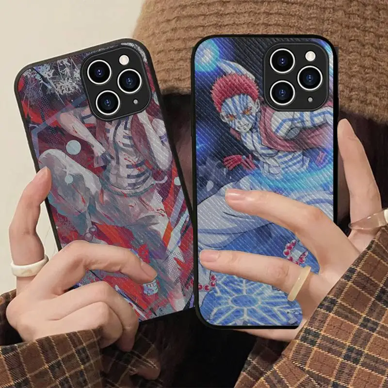 

Akaza Kimetsu no Yaiba Anime Phone Case Hard Leather Case for iPhone 11 12 13 Mini Pro Max 8 7 Plus SE 2020 X XR XS Coque