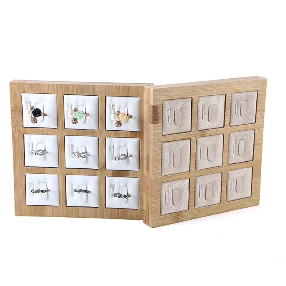 9 Grids Bamboo Jewelry Display Ring display Stand Holder Showcase Organizer jewelry holder Jewelry organizer For Window Display