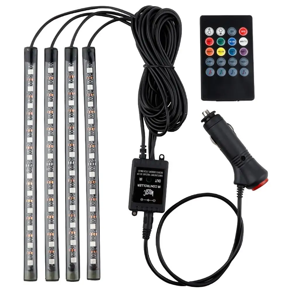 

4pcs Car Led Strip Light 48 Led Dc Multicolor Music Car Interior Light Led Under Dash Lighting Kit