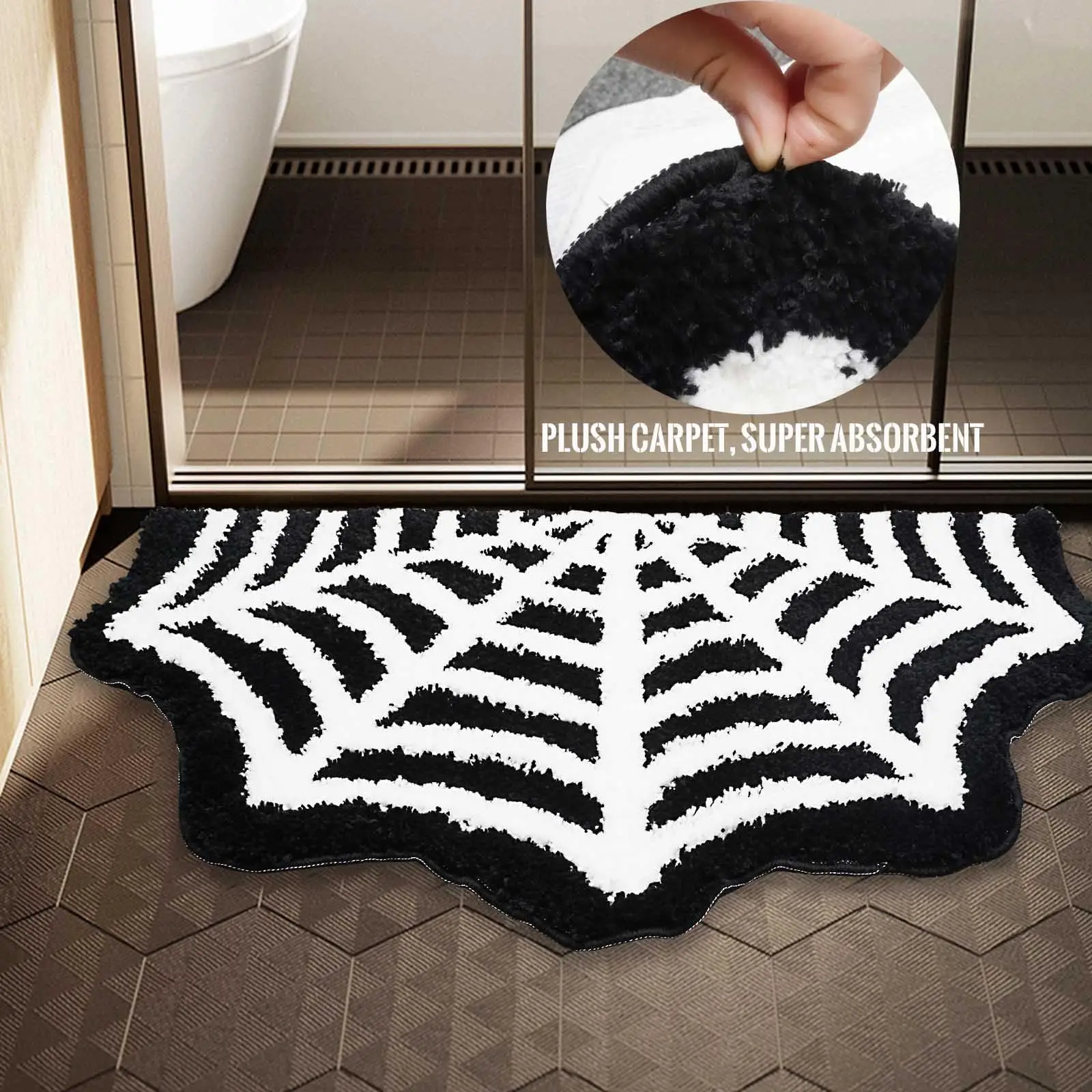 Черный ковер на Хэллоуин с паутиной противоскользящий водонепроницаемый