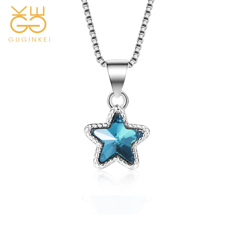 

GUGINKEI Heart Blue Mini Star Crystal Simple Necklace Temperament Woman Silver 925 Jewelry Wedding Engagement Necklace jewellery