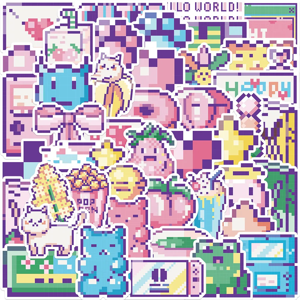 

10/30/45PCS Cartoon Cute Pink Pixel Graffiti Stickers Luggage Laptop Guitar Bike Skateboard PVC Waterproof Kid Girls Stickers