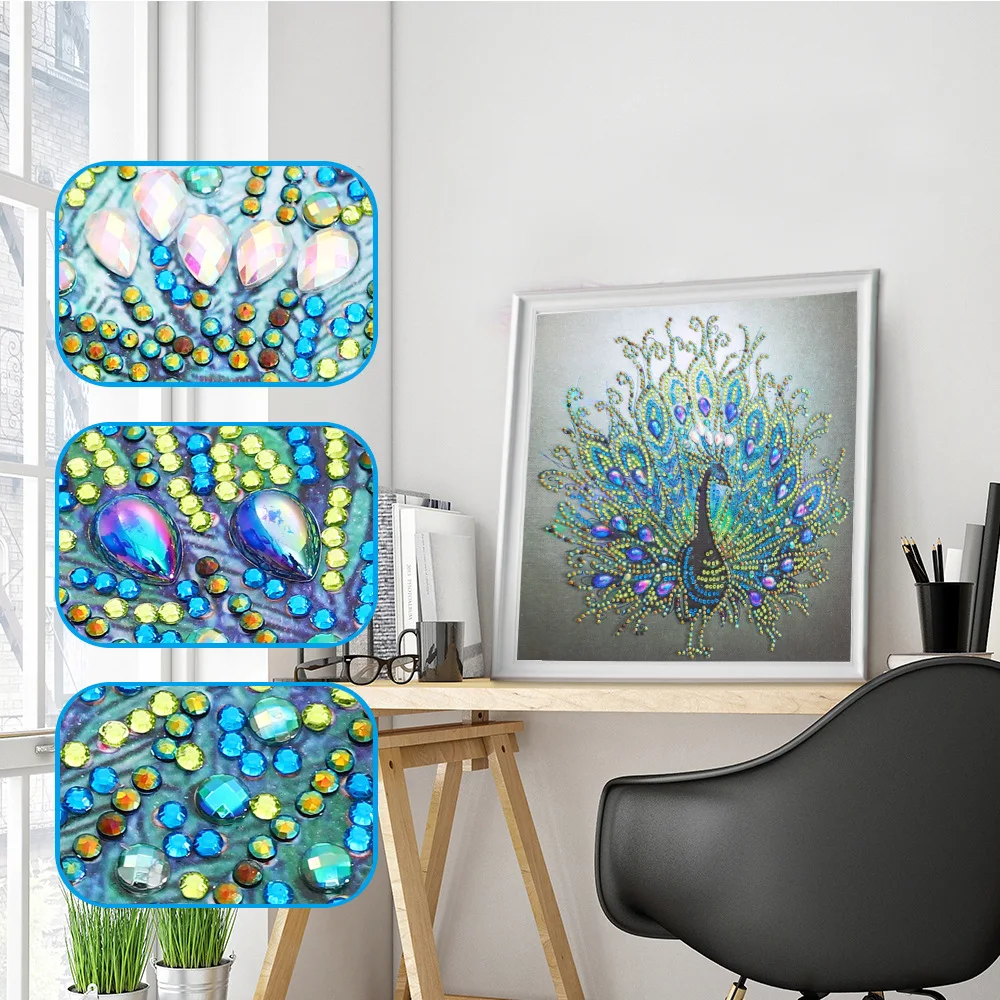 

5D DIY Special Shaped Diamond Painting Elegant Peacock DIY 5D Partial Drill Cross Stitch Kits Crystal Rhinestone Arts