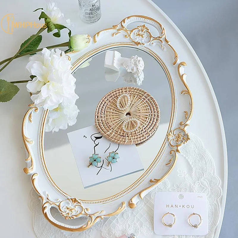 Retro Tray Plastic Mirror Decoration Europe Style Wedding Party Dessert Cupcake Stand Jewelry Storage Photography Prop