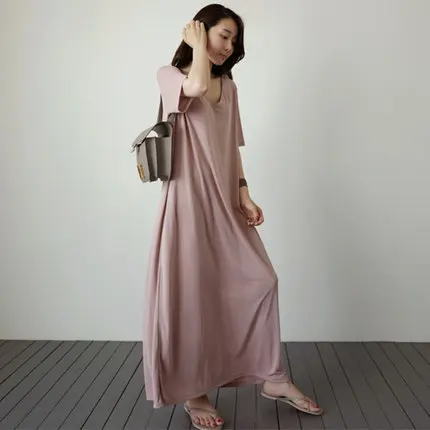 Johnature летние повседневные свободные однотонные длинные женские платья 2024 новое