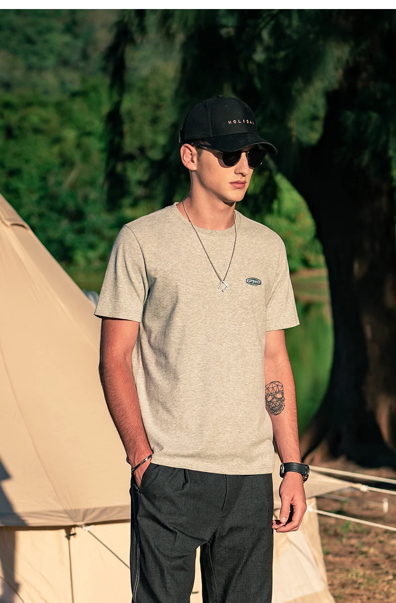

1888 men cotton European and American simple embroidery casual round neck pure cotton short-sleeved T-shirt
