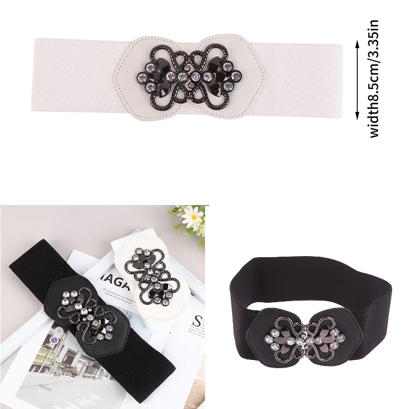 

1pc Fashion Elegant Black White Elastic Waistband Wide Waist Belts For Women Girdle Dress Shirt Decoration