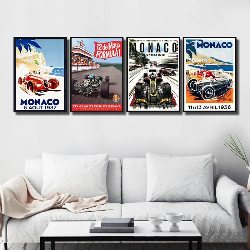 

Grand Prix Супер гоночный автомобиль Ретро Монако гоночный мотор постеры и принты холст живопись абстрактный декоративный домашний декор Quadro