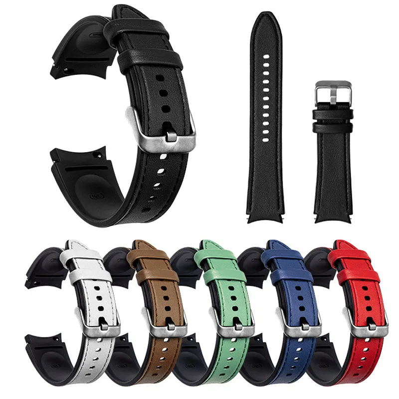 20mm Watch Strap for Samsung Watch 4 5 40mm 44mm Bracelet for Samsung Galaxy Watch 5 Pro Classic 42mm 46 Silicone+leather Bands