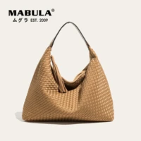 mabula luxury handmade woven top handle hobo purse with tassel branded simple shoulder handbag fashion women clutch bag