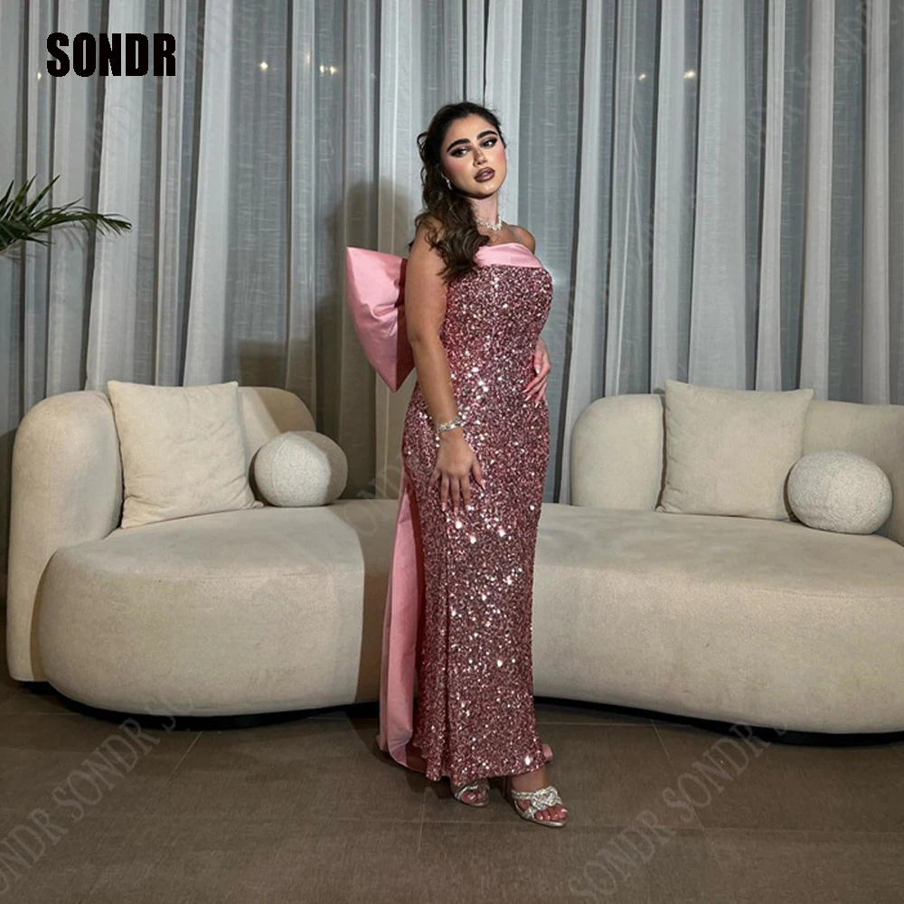 

SONDR Vintage Evening Dress for Wedding Party Beaded Sequins Shiny Mermaid Satin Dusty Pink Arabic Prom Gowns Celebrity Dress