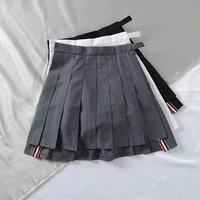 american genuine short skirt tb pleated skirt female high waist thin suit suit material side slit skirt