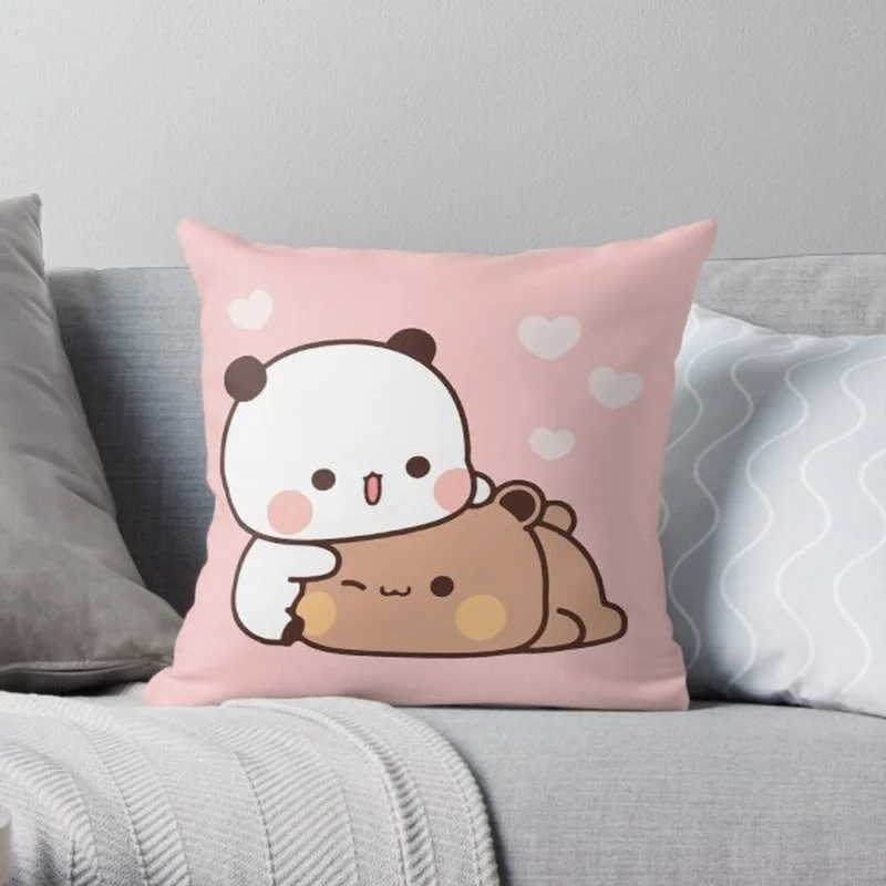 Пушистая подушка с изображением панды, кошки и персика для спальни, дивана, аниме или модного постельного белья.