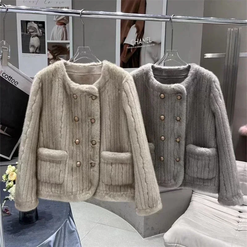 Женская куртка с круглым вырезом GIDYQ зимняя теплая однотонная мягкая верхняя