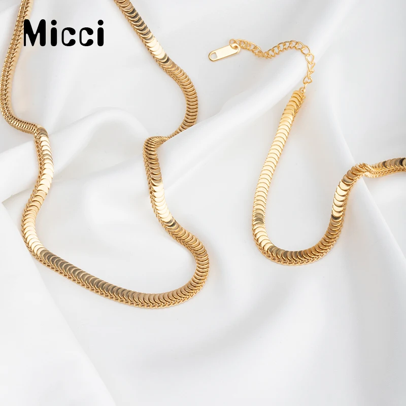 

Micci Fashion Ladies Openwork Snake Chain Stainless Steel Gold Plated Necklace Set Mirror Polished Bracelet High Jewelry Gift