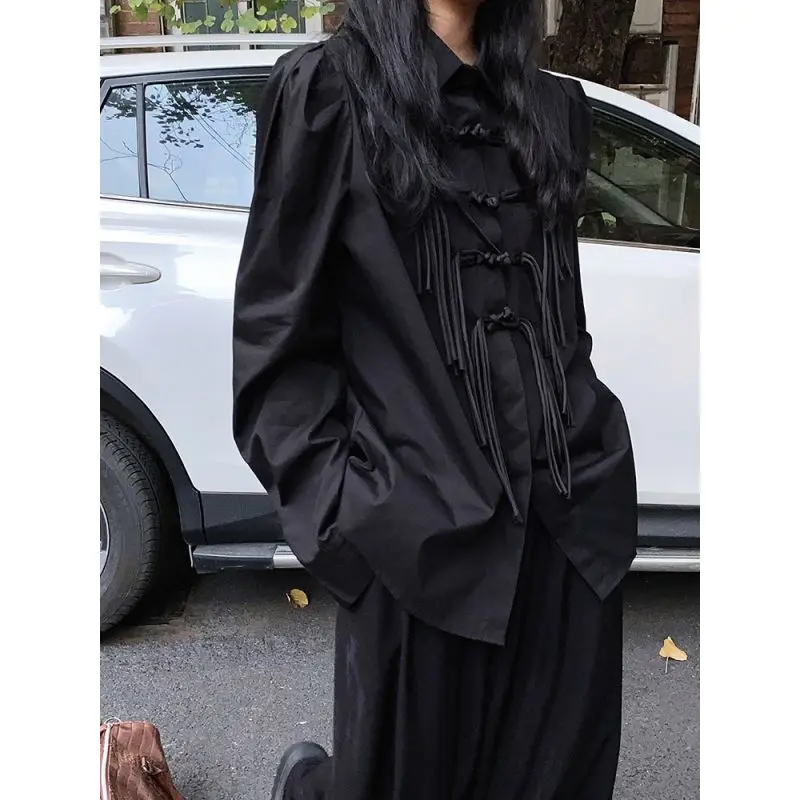 Рубашка Korobov с длинным рукавом и пряжкой Женская Осенняя новая Корейская