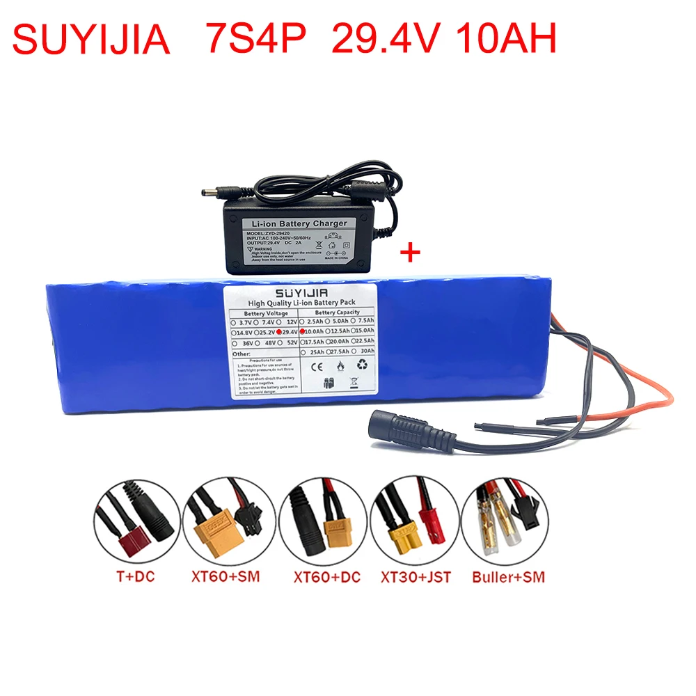 

Original 24V 10Ah 7S4P 18650 Battery Pack 29.4V 10000mAh BMS Electric Bicycle Moped Electric Scooter Wheelchair 29.4V 2A Charger