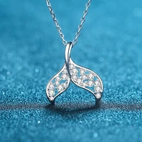 925 sterling silver mermaid tails pendant necklace 0 39ct pass diamond test moissanite good luck necklace gift for girls women