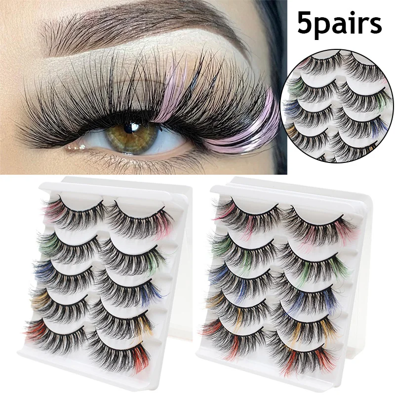 Fluffy Glitter Ombre Colored Lashes 5D Natural Mink Lashes Bulk Wholesale Magnetic Eyelashes Extension Makeup Lash Box Packaging
