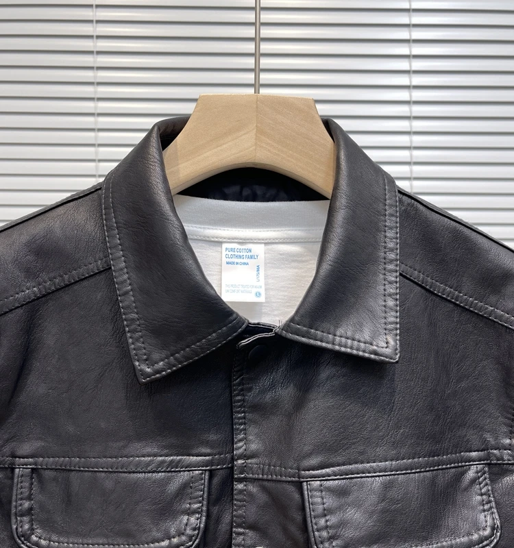 Мужское кожаное пальто в стиле ретро весна-осень 2023 новая корейская кожаная