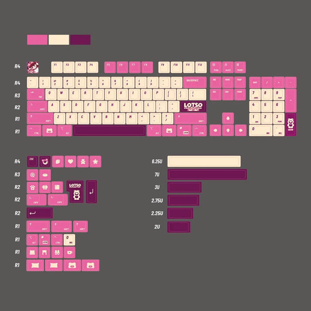 

Strawberry Bear Keycap KCA Profile DYE Sublimation Original Design PBT Keycap For GH60 GK61 64 68 75 84 96 980 104 108 Keyboard