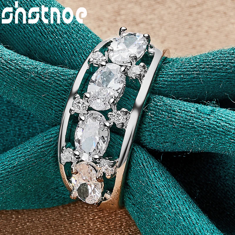 

SHSTONE 925 Sterling Silver Women Mens Oval Big AAA Zircon Rings Fashion Party Engagement Wedding Birthday ring Charm Jewelry
