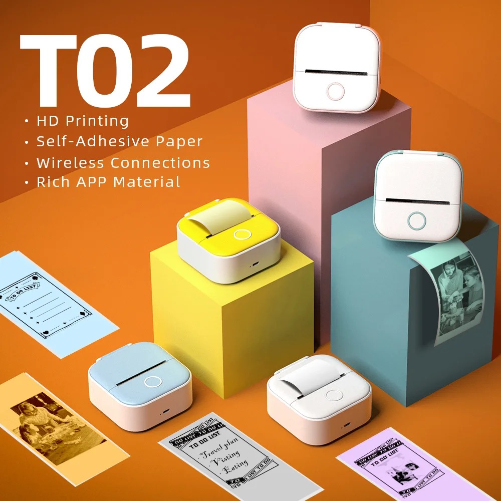 

T02 Mini Portable Printer Thermal Printing 53mm Sticker Wireless Inkless Mini Pocket Printer Self-adhesive Label Printer Genuine