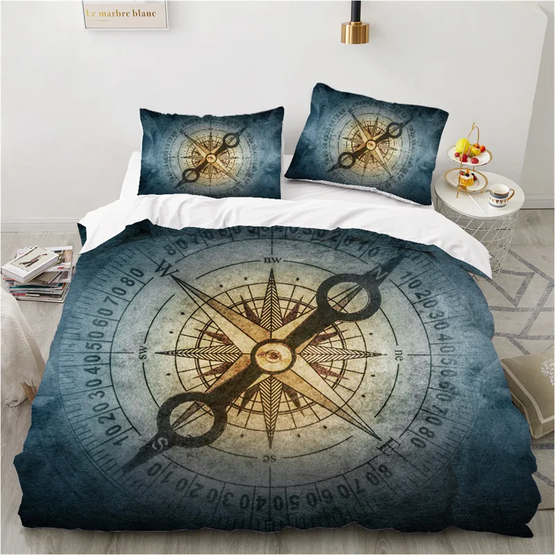 Compass Duvet Cover Vintage World Map Bedding Set Nautical Compass On Background Old Map Comforter Cover For Kids Adults Decor