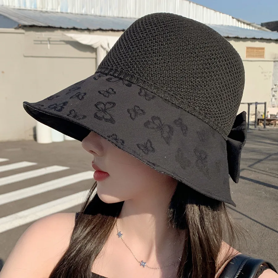 

COKK Sun Hats For Women Summer Fisherman Hat With Bow Embroidered Butterfly Sunshade Beach Hat Female Korean New Floppy