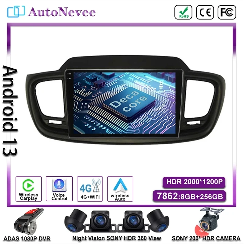 Автомагнитола на Android для Kia Sorento 3 2014 2015 2016 2017 мультимедийная навигация GPS видео QLED