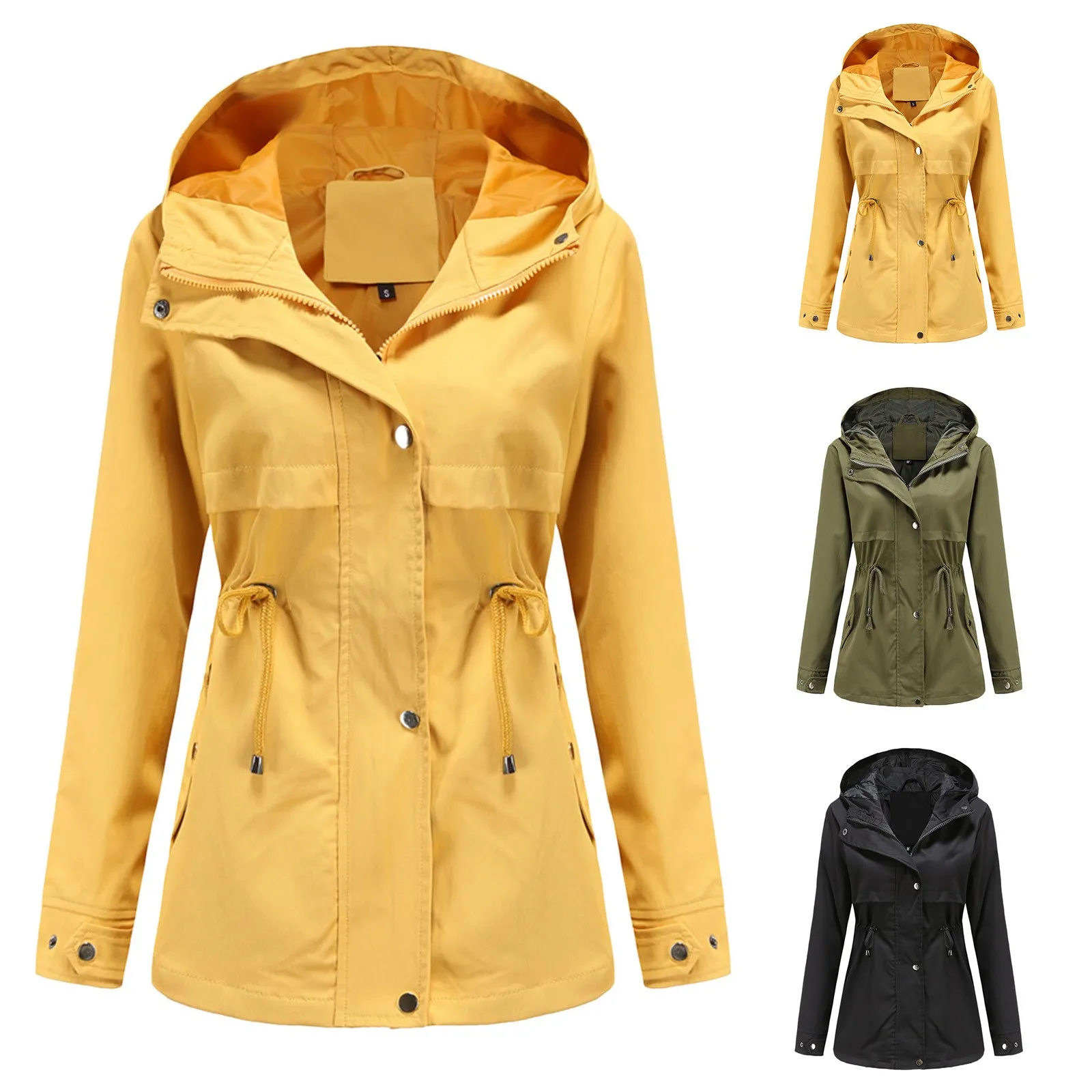 

Ladies Thickened Overcoat Windproof Warm Plus Size Solid Color Striped Drawstring Hoodie Snow jaqueta feminina chaqueta mujer