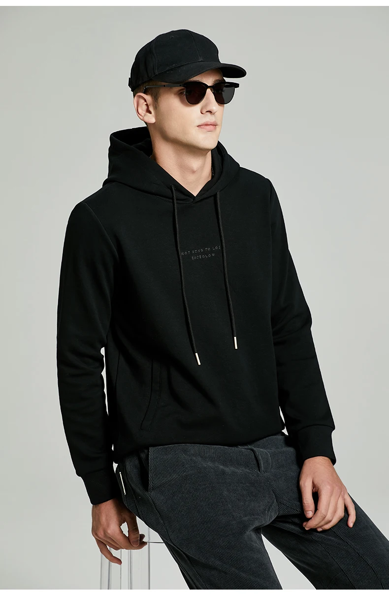 

1334 2022 autumn and winter new men's plus velvet hooded trend simple casual sweatshirts