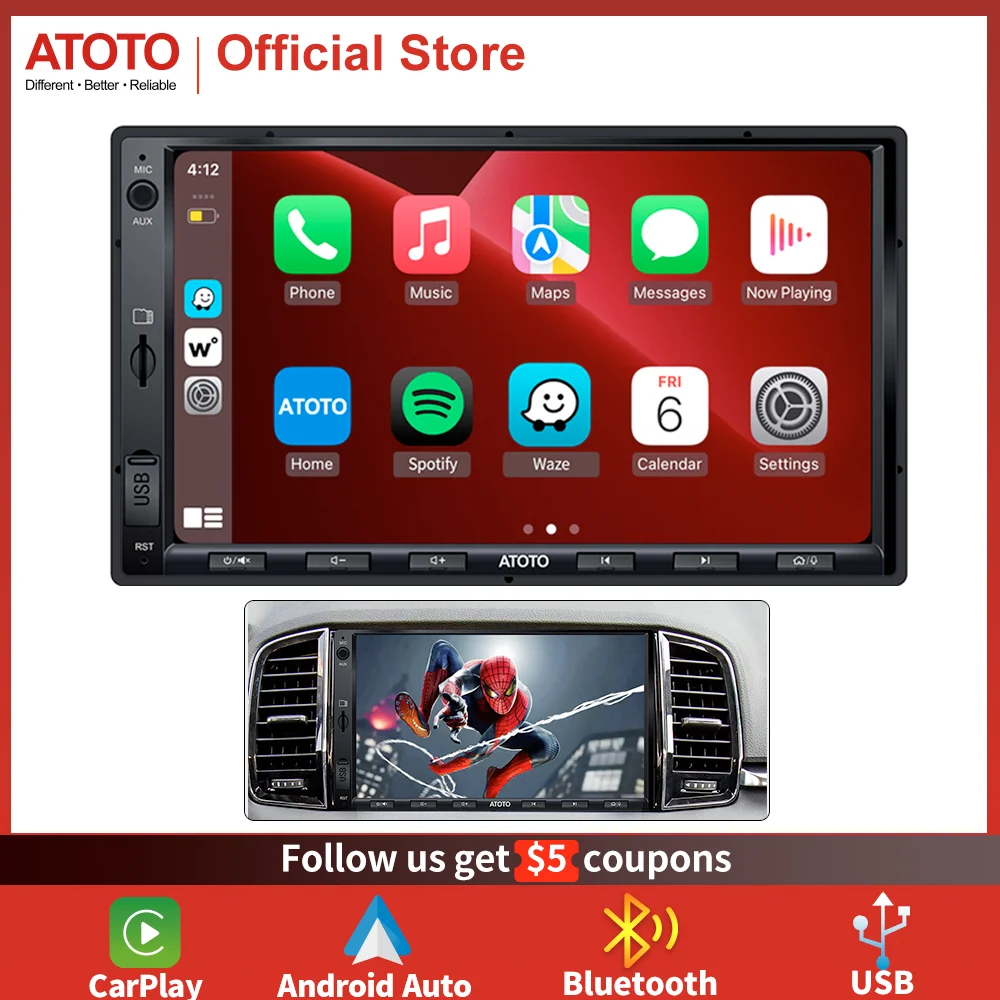 

ATOTO 7 Inch Car Radio Android 2 Din Universal Car Stereo USB Fast Phone Charging Wireless CarPlay Mirrorlink Car Touch Screen