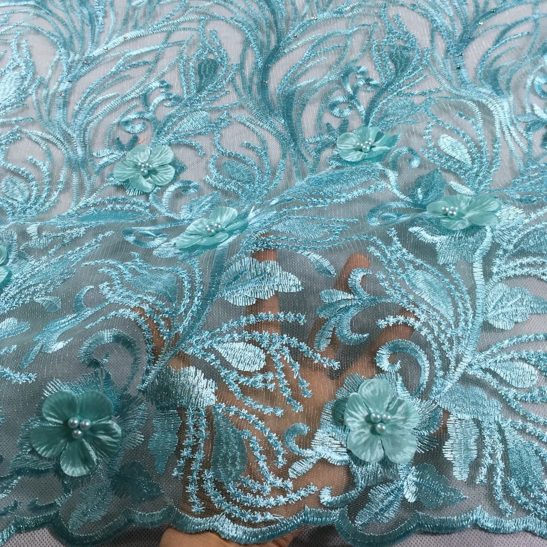 3d кружевная ткань бирюзовая африканская французская Высококачественная вышивка
