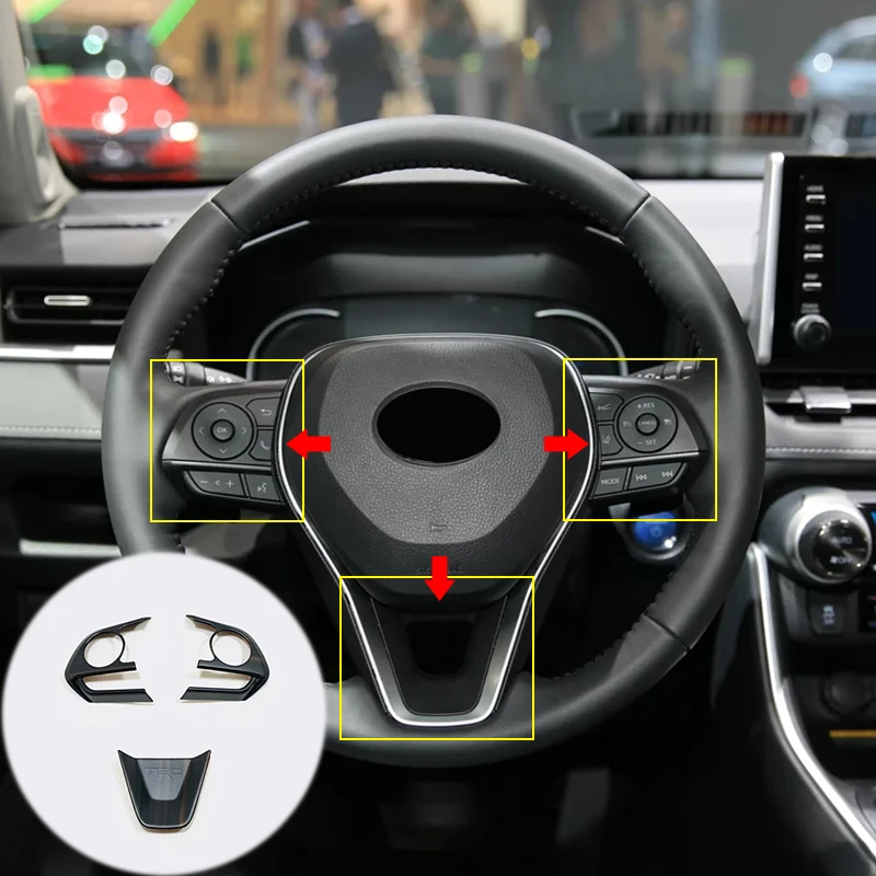 

ABS Plastic Wood grain For Toyota RAV4 2019 2020 accessories Car Steering wheel Button frame Cover Trim Sticker Car styling 3pcs