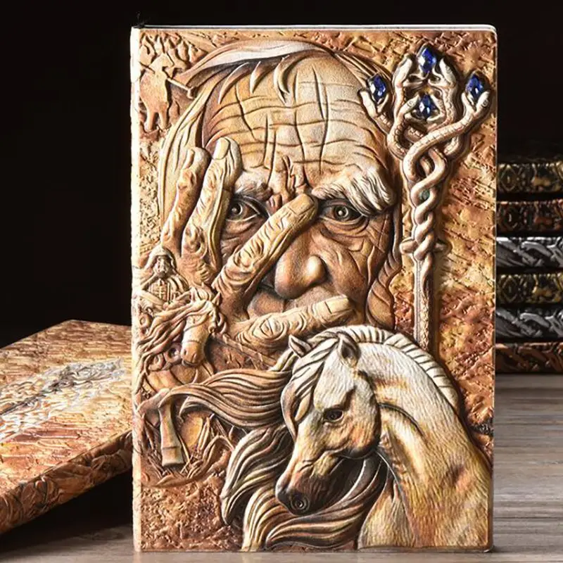 

Embossed Retro 3D A5 Notebooks With Ribbon Book Mark Leather Cover School Students Daily Notepad Portable Travel Diary Note Book