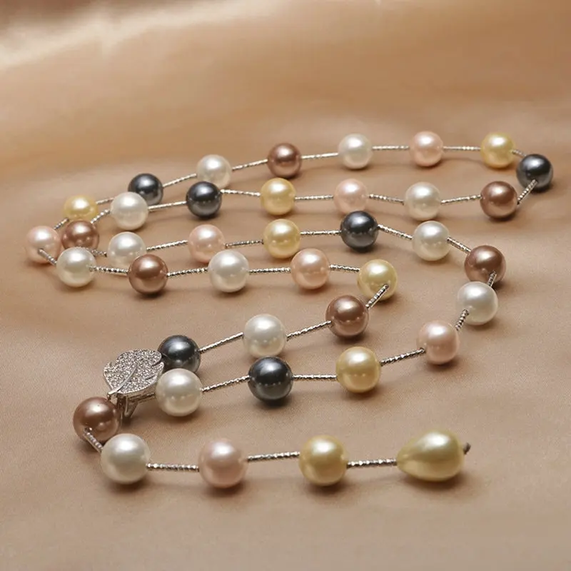 

SINZRY Wholesale Color Shell Pearl CZ Feather Long Sweater Necklaces For Women