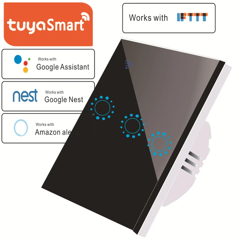 

Умный сенсорный выключатель Smart Life, 1/2/3 клавиши, Wi-Fi, 2,4 ГГц, 802.11b/G/N