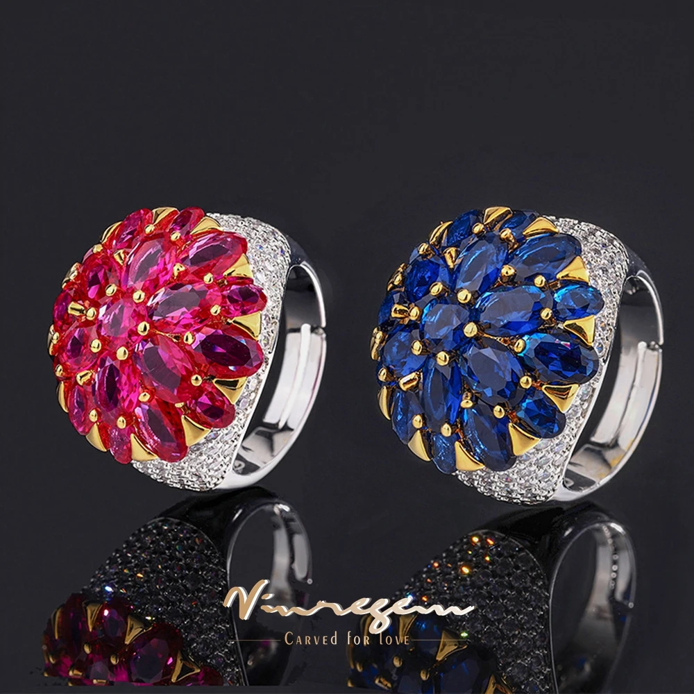 

Vinregem Lab создано Сапфир Рубин драгоценный камень винтажный темперамент кольцо для женщин Свадебная вечеринка ювелирные изделия подарки юбилей оптовая продажа