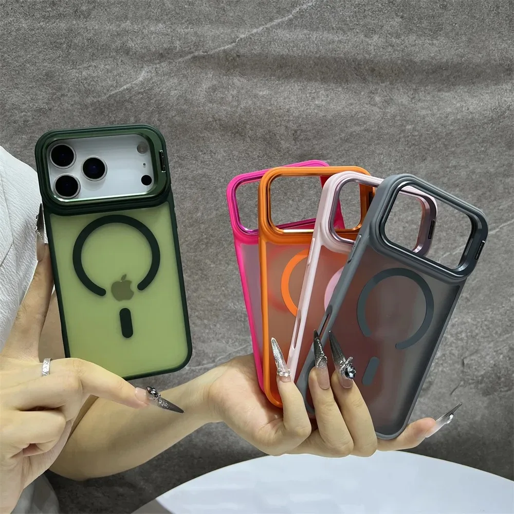 Фото Модный магнитный полупрозрачный чехол-подставка для iPhone 17, 16, 15 Pro Max с защитой камеры, чехлы-подставки для iPhone 14, 13, 17 Pro Max №5
