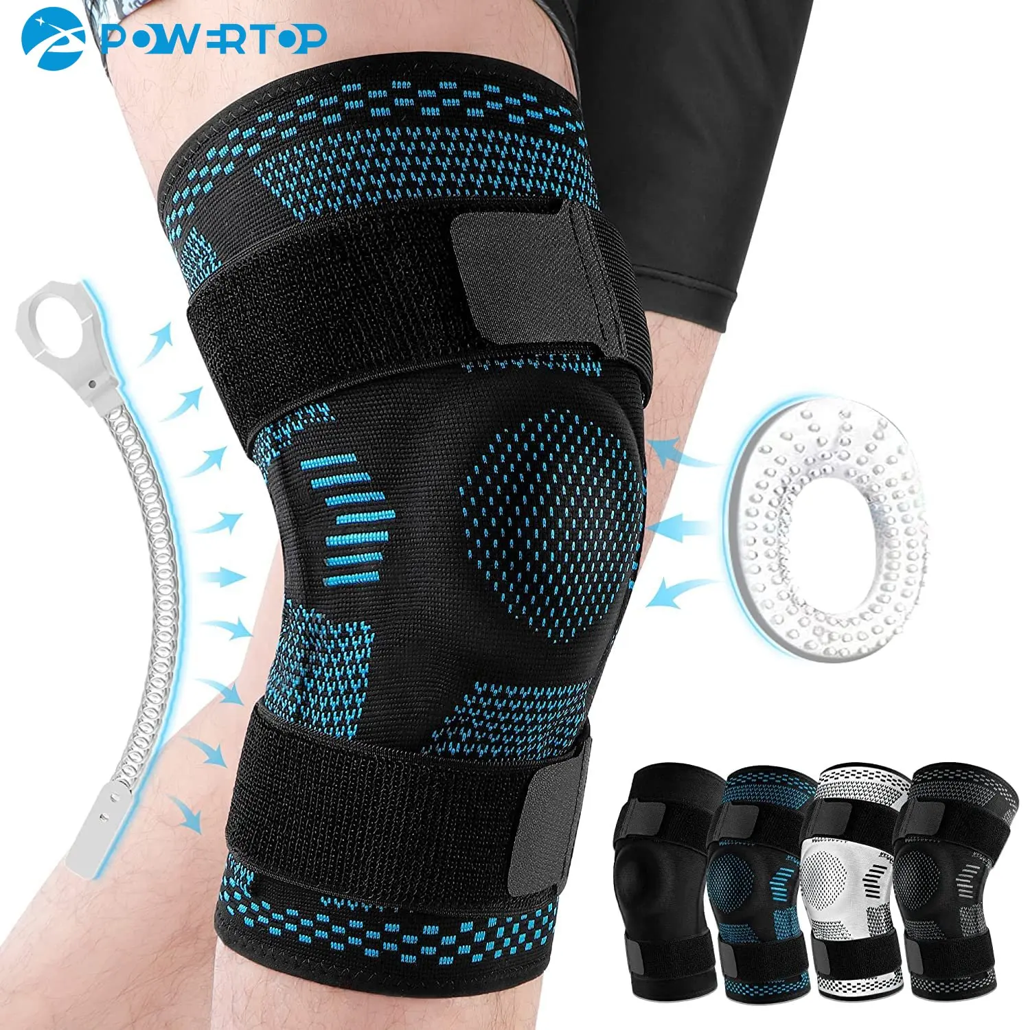 1Pcs Knee Brace Support Compression Sleeve with Side Stabilizers and Patella Gel for Knee Pain Meniscus Tear ACL Injury Recovery