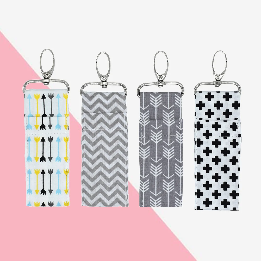 

Lipstick Pouch Hanging Key Women Keychain Holder Lip Balm Rings Chapstick Ring Cotton Wave Pattern Chain Neoprene Keyring