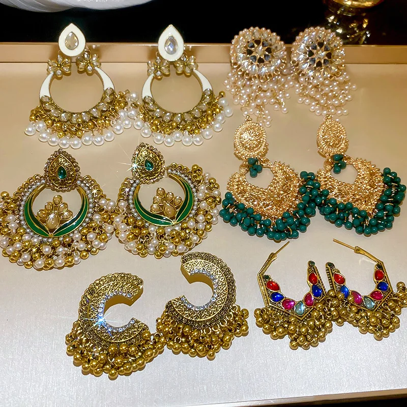 Женские серьги с бахромой и жемчугом в этническом стиле