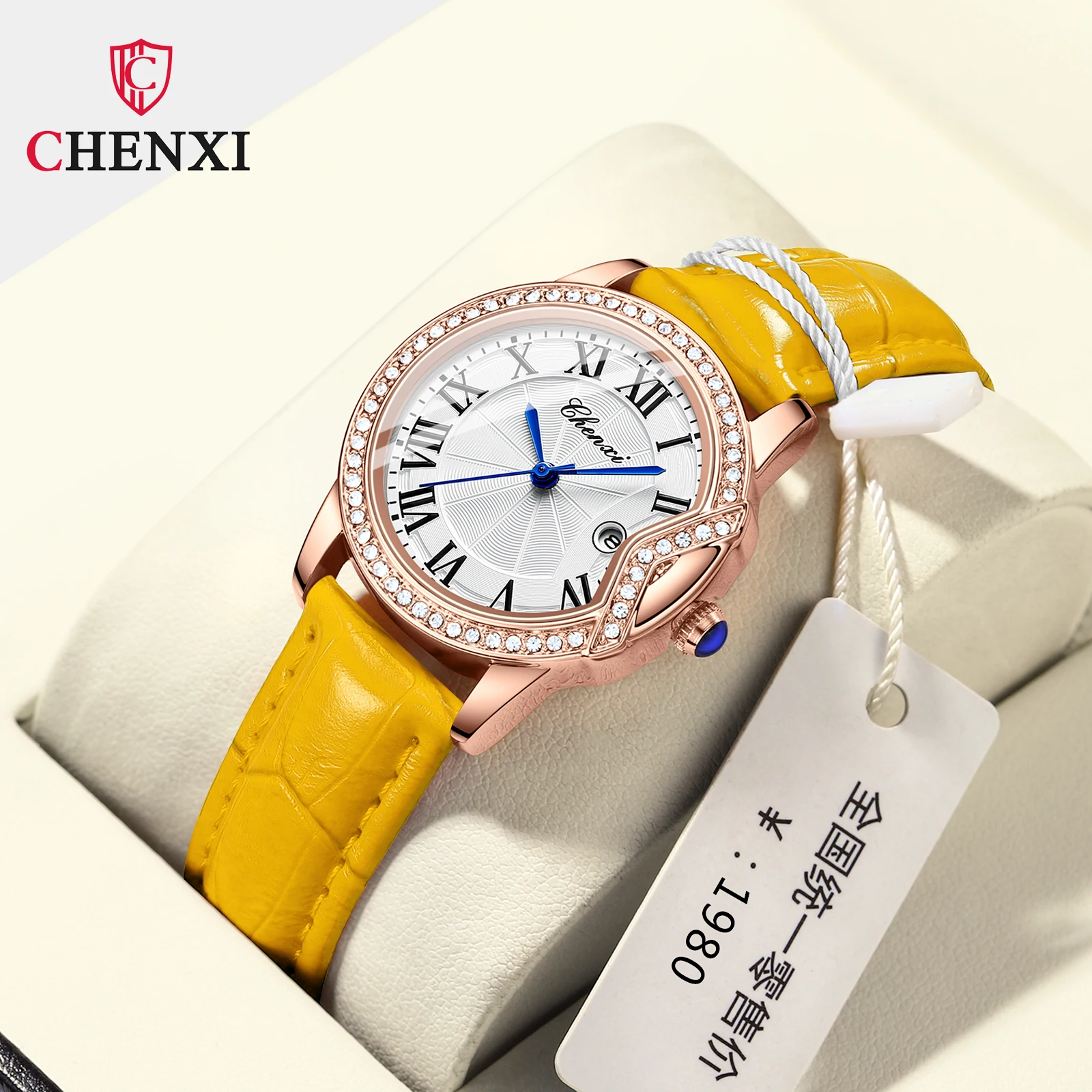 CHENXI New Fashion Women Watches Luxury Diamond Encrusted Roman Calendar Waterproof Leather Quartz Watch Ladies Wrist Watches