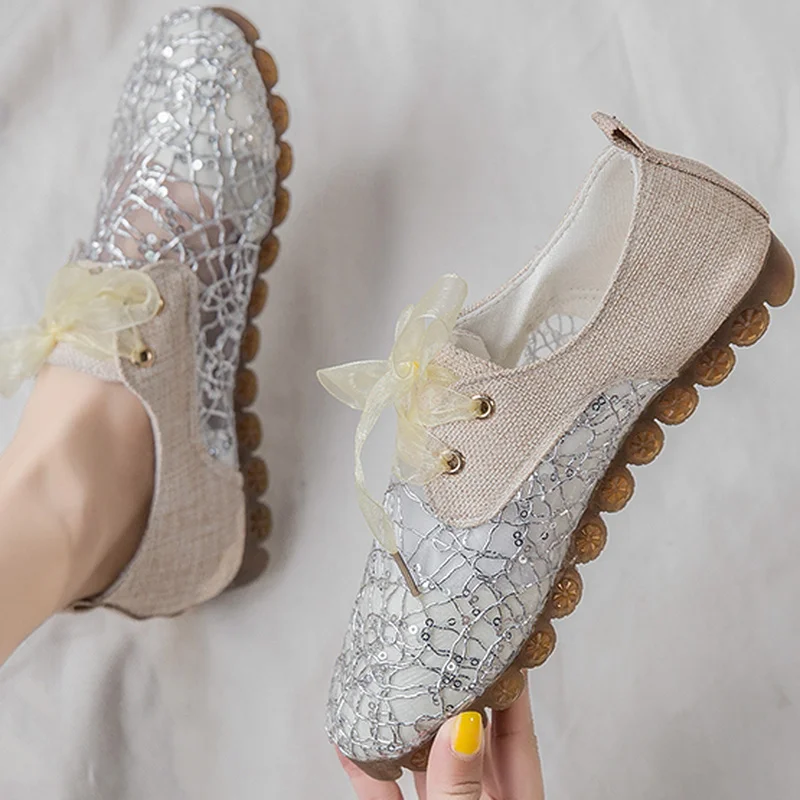 

Женская обувь на плоской подошве, новинка 2022, подходящая ко всему обувь на плоской подошве, Женская сетчатая обувь, дышащая Повседневная мод...