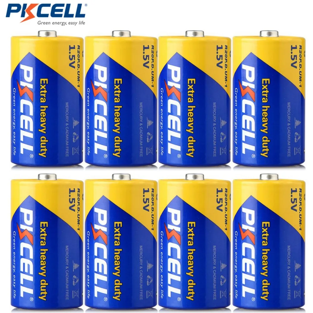 8Pcs*PKCELL R20P D Size 1.5 V Dry cell Carbon Zinc Battery Super Heavy Duty Battery Dry Batteries for Flashlights